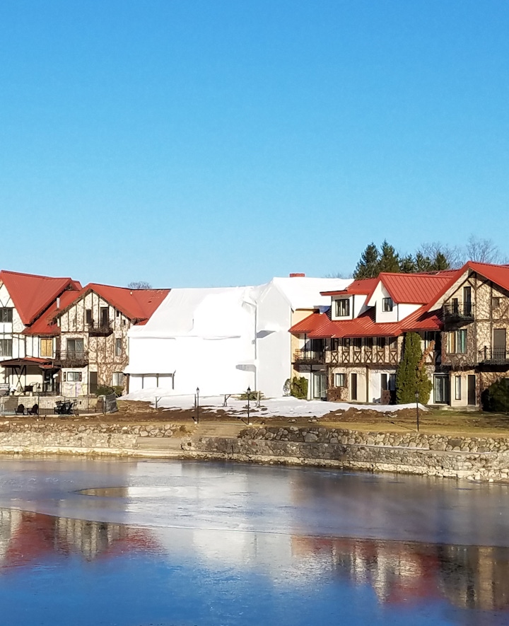 The Lodge at The Highlands following a fire in 2016 that destroyed the center wing